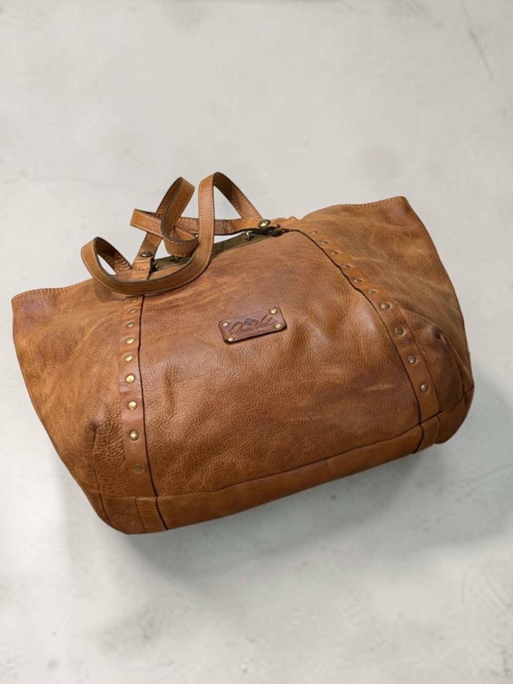 Patricia Nash Brown Genuine Italian Leather Studded Tote Bag - Picture 3 of 15